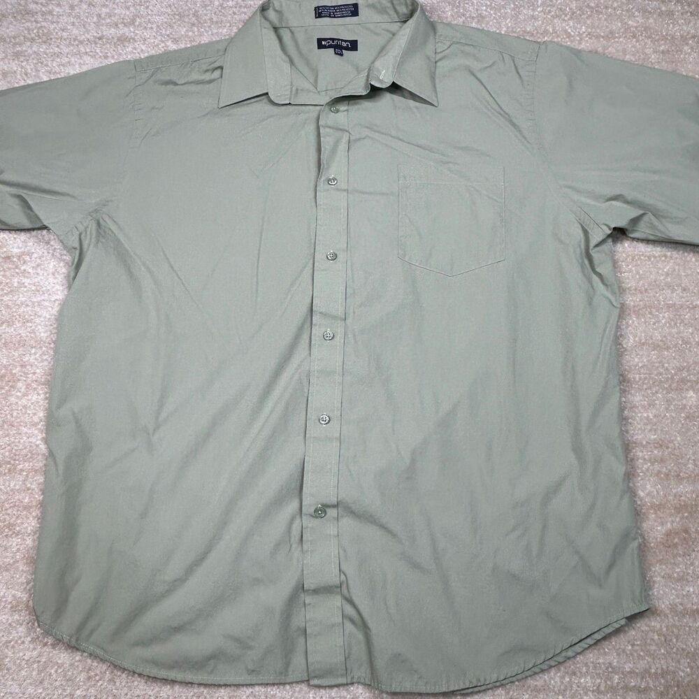 Puritan Shirt Mens 2XL Short Sleeve Button Up Pocket Sage Green Cotton Blend